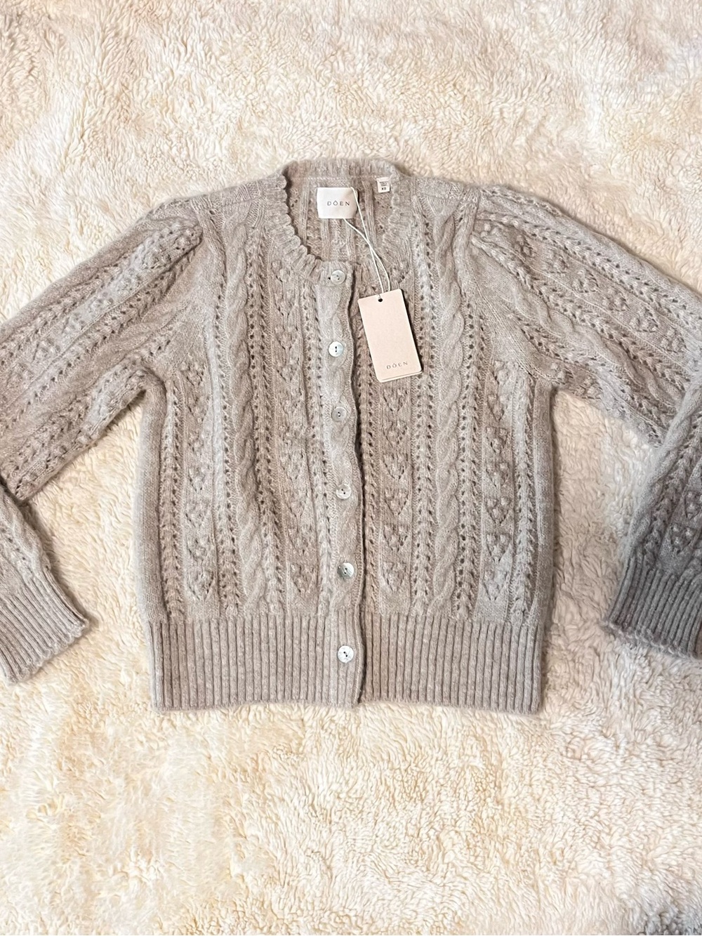 NEW NWT DÔEN Emery Pointelle Grey Cardigan
